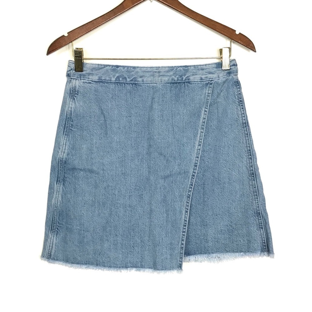 Loft Denim Wrap Frayed Hem Jean Skirt 27 / 4 70281